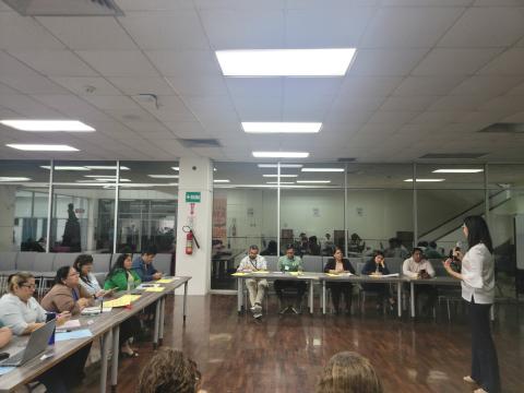 La facilitadora hablando para sus participantes